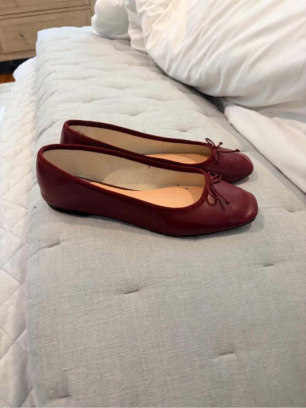 J. Crew Burgundy Leather Ballet Flats with Bow